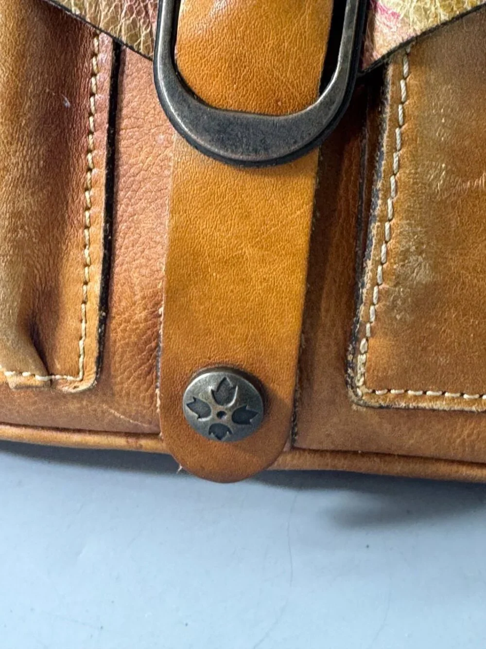Patricia Nash Brown Leather Purse Crossbody Floral Flap Handbag bag